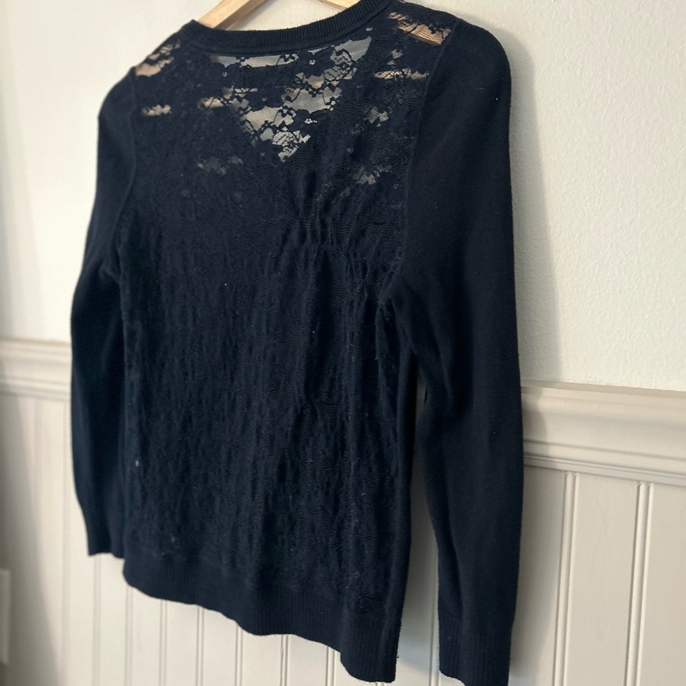 Y2K Abercrombie & Fitch Large Navy Blue Lace Button-Down Cardigan - Picture 6 of 8